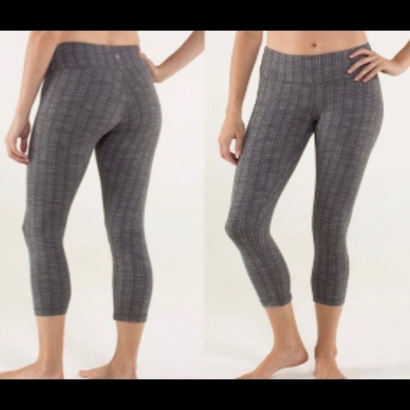 Lululemon Wunder Under Heathered Herringbone Pattern Gray Cropped Tight Size 6. - Picture 1 of 9